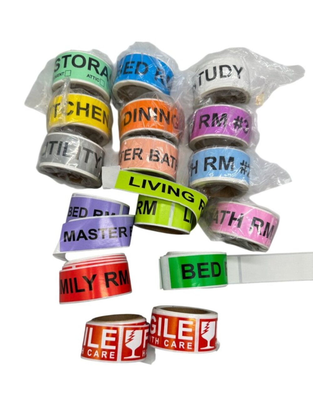 Assorted Moving Labels For Packing & Organizing  12 Rolls used READ